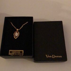 Van Doran genuine opal & ruby necklace